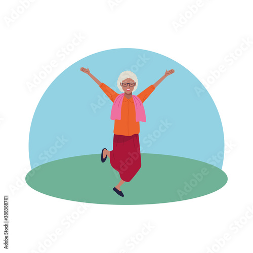 happy afro old woman celebrating character