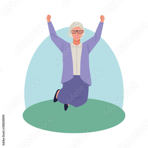 happy old woman celebrating character