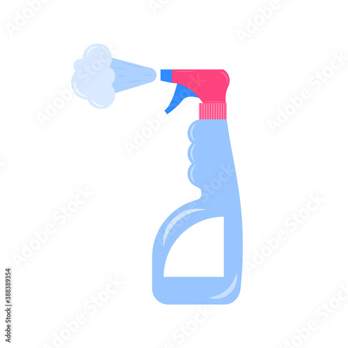 Antiseptic spray icon Vector illustration in flat design Blue bottle with pink spray of sanitizer on white background