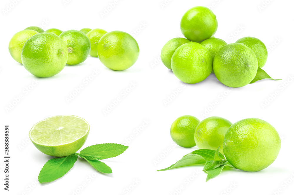 Set of limes isolated on a white background cutout