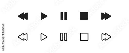 Play, pause button. Audio player icon set. Music stop symbol in vector flat