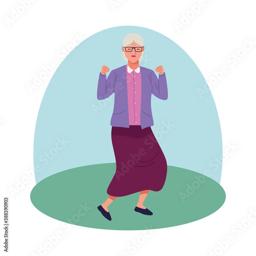 happy old woman celebrating character