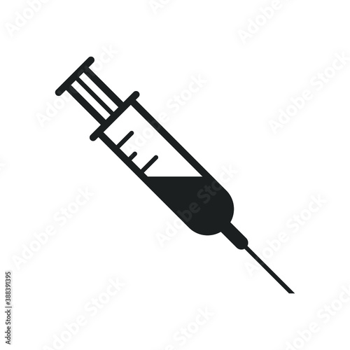 Covid-19 Coronavirus Vaccine Syringe Icon. Half Full Covid 19 Syringe Solid Flat Icon. Injection Needle Vector EPS 10 