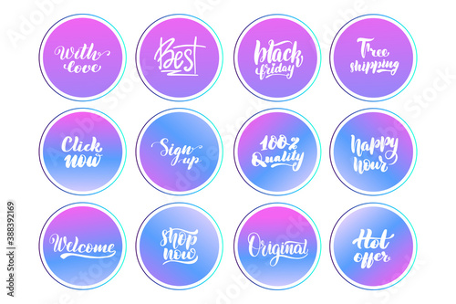 Circle icons for social media stories. Highlights colorful vector