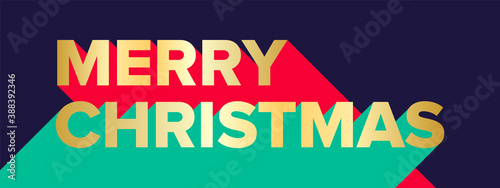 Merry Christmas Banner or card with Luxury Gold Foil style Typography Text. Good for Christmas Cards, Banner, Decor etc