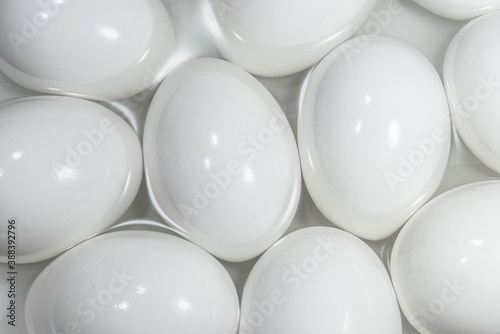 White eggs. Group of eggs with a white eggshell, natural protein. Clean, washed eggs.