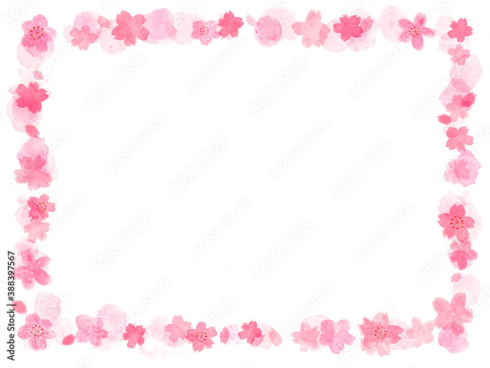 桜の花のピンク色の手描きフレーム