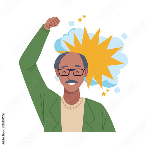 happy afro old man celebrating chararacter