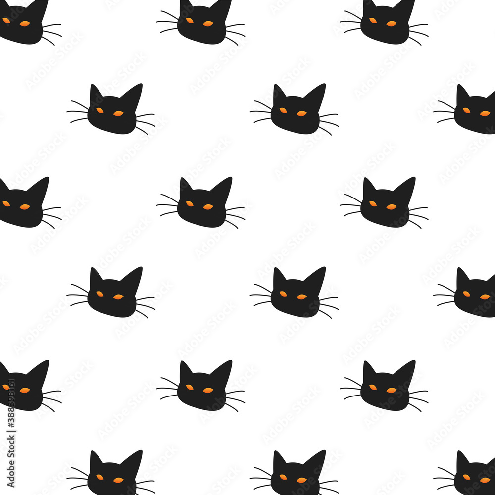 halloween cat black heads pattern