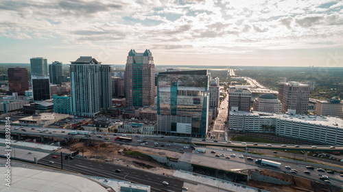 "Orlando, FL / USA - 08-31-2020: Aerial shot near the interstate in Downtown Orlando."	

