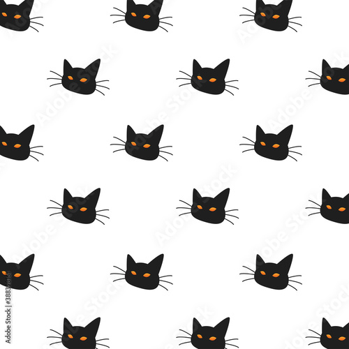 Fototapeta Naklejka Na Ścianę i Meble -  halloween cat black heads pattern