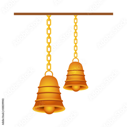 golden bells hanging hindu decoration photo