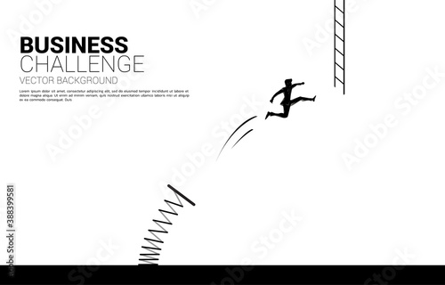 silhouette of businessman jump to ladder with spring board. Concept of vision mission and goal of business