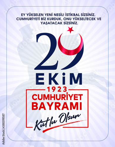 29 ekim Cumhuriyet Bayrami kutlu olsun, Republic Day Turkey. Translation: 29 october Republic Day Turkey and the National Day in Turkey happy holiday. Graphic for design elements.