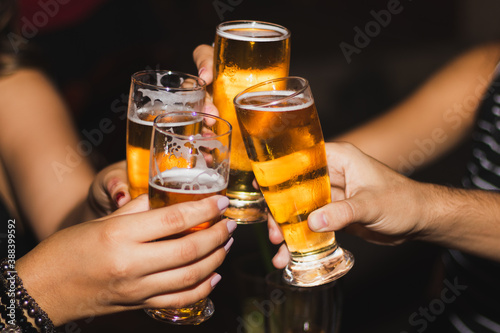 beer glasses background, meeting of friends