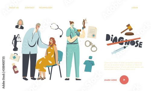 Medical Error, Improperly Prescribed Treatment Landing Page Template. Doctor with Stethoscope Listen Patient Heart