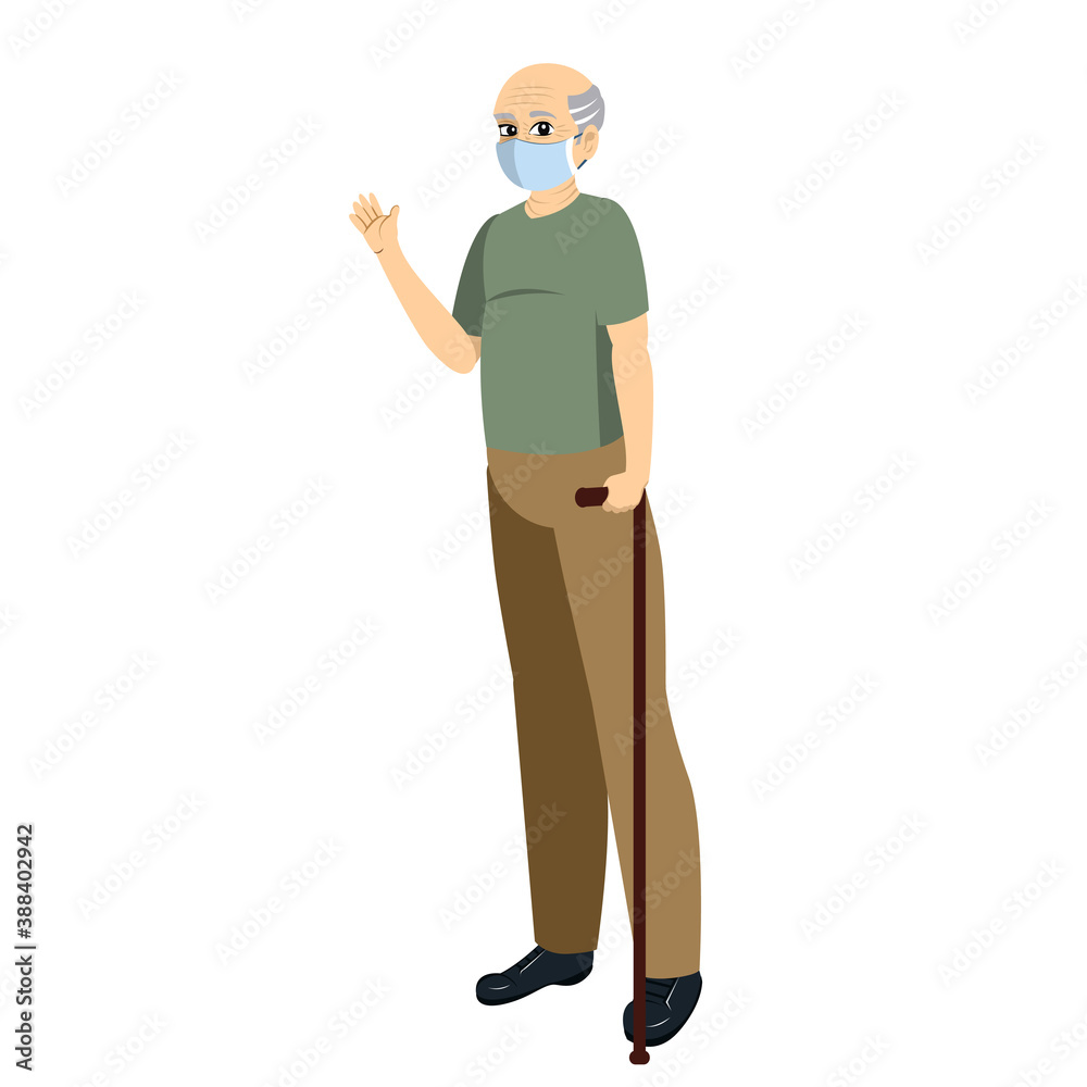 Isolated elderly wearing a face mask - Vector illustration Isolated elderly wearing a face mask - Vector illustration