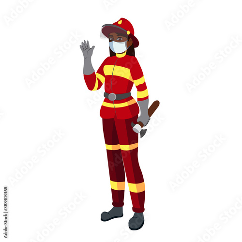 Isolated firefighter wearing a face mask - Vector illustration