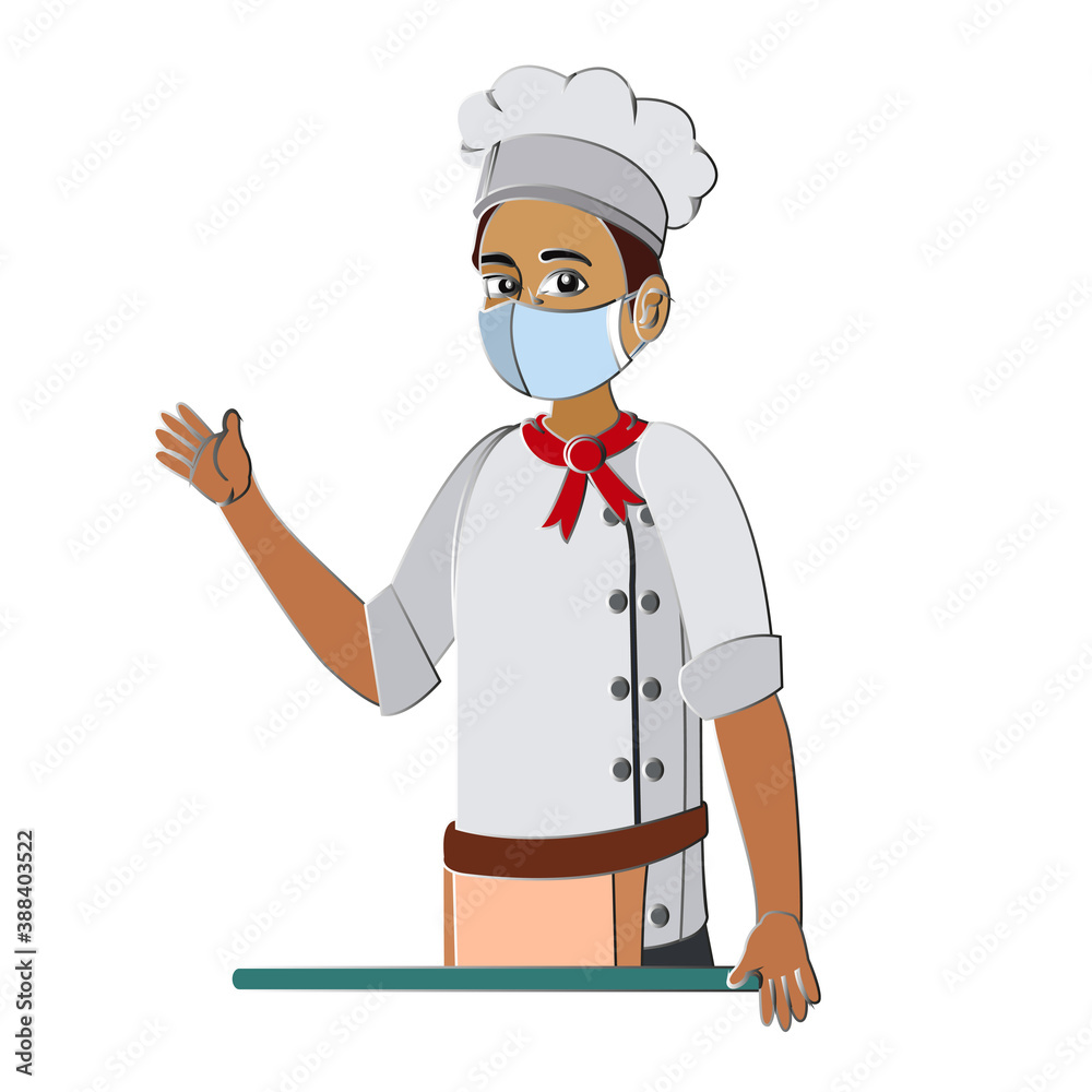 Isolated chef wearing a face mask - Vector illustration Isolated chef wearing a face mask - Vector illustration