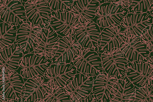 Tropical monstera leaf outline seamless pattern