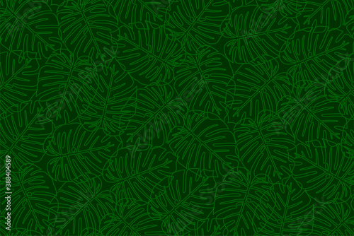 Tropical green monstera leaf outline seamless pattern