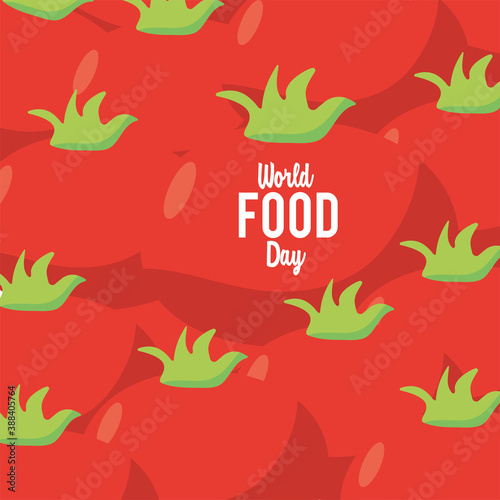 world food day lettering poster with tomatoes pattern