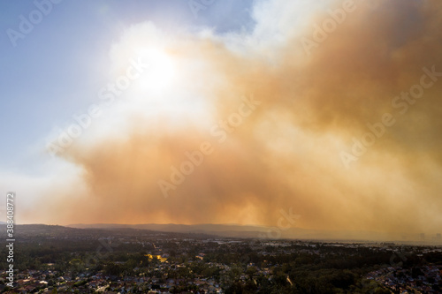 Aerial View of Orange County California Wildfire Smoke Covering Middleclass Neighborhoods During the Silverado Fire_05