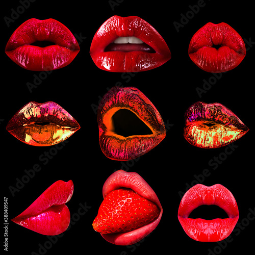 Εκτύπωση καμβά Collage sexy seduction woman mouth, passion lick and sensual suck