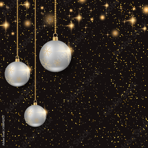 Christmas and New Year black vector background with stars and winter decor