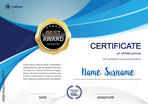 Certificate template clean and modern for diploma, official or different awards Vector illustration