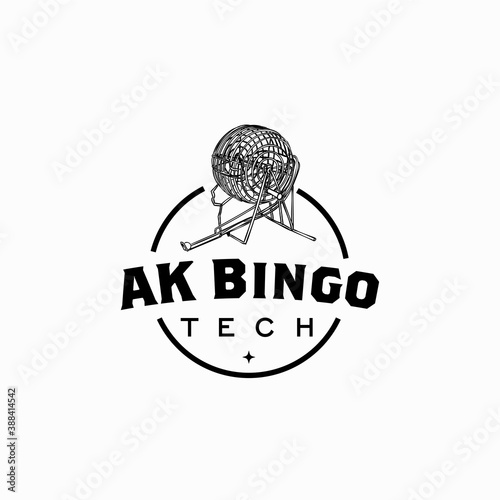 Bingo machine hand drawn logo badge design template