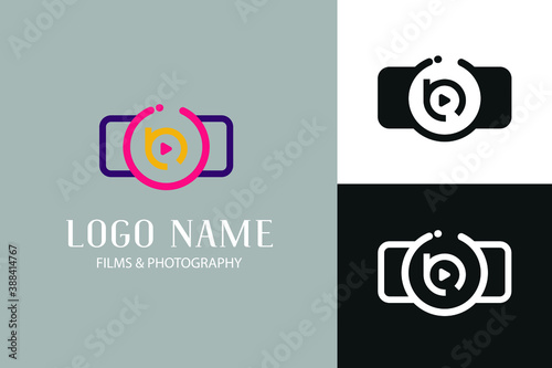 Simple modern Initial h letter with camera and video icon/symbol. Vector Logo film and photography company template