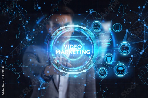 Wallpaper Mural Business, technology, internet and network concept. Young businessman thinks over the steps for successful growth: Video marketing Torontodigital.ca