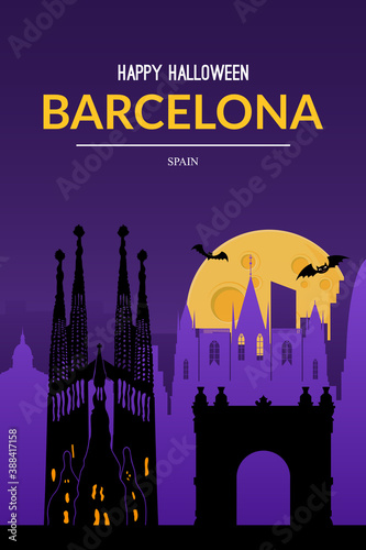 Barcelona, Spain. Halloween holiday background.