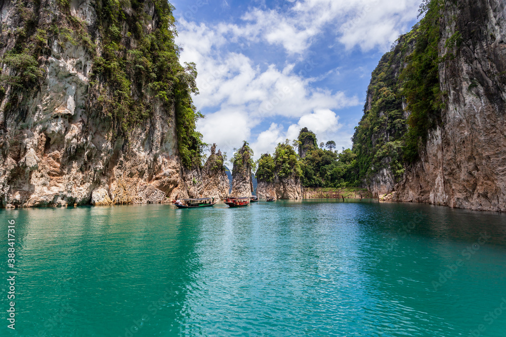 Beautiful mountains lake river sky and natural attractions in Ratchaprapha Dam at Khao Sok National Park, Surat Thani Province, Thailand. Beautiful mountains lake river sky and natural attractions in Ratchaprapha Dam at Khao Sok National Park, Surat Thani Province, Thailand.