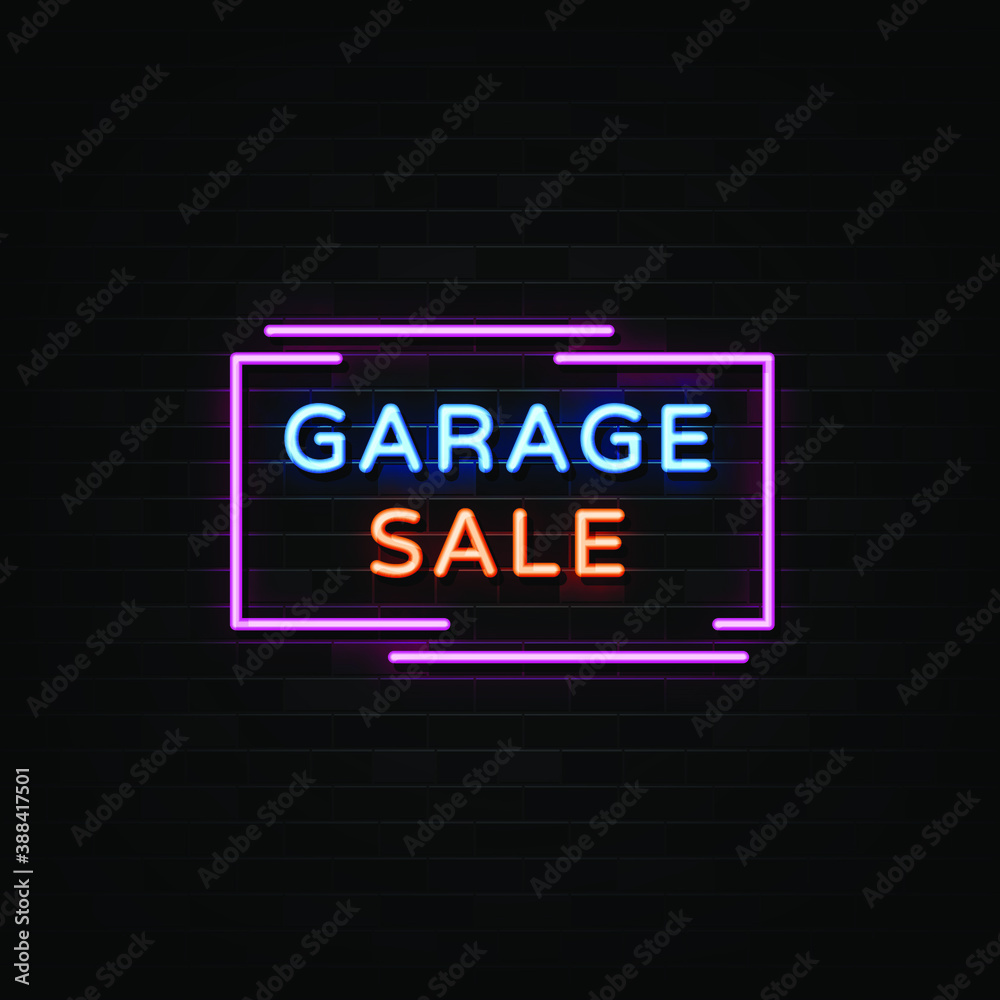 Garage sale neon sign design element light banner Garage sale neon sign design element light banner