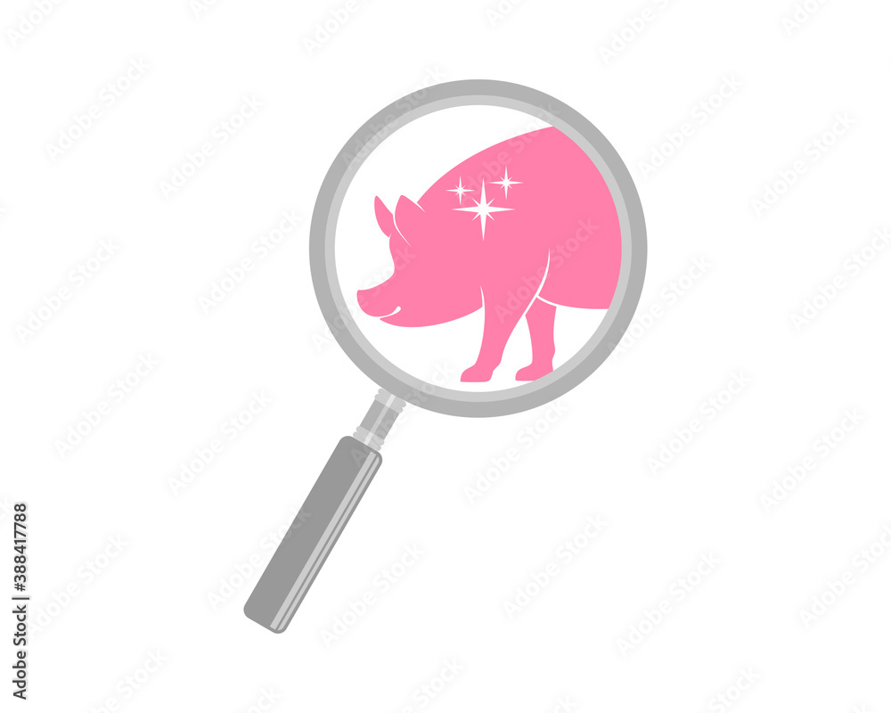 Healthy pig zoom with magnifying glasses Healthy pig zoom with magnifying glasses