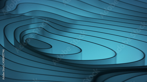 Blue curved rings 3D render...