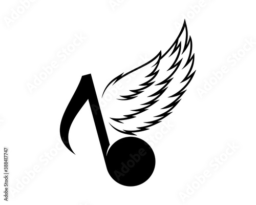 Music note with angel wings