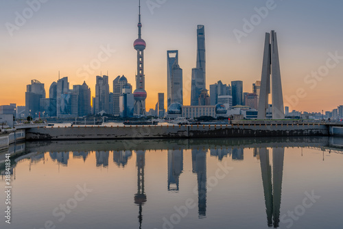 The sunrise view of Lujiazui  the financial district and landmark in Shanghai  China.