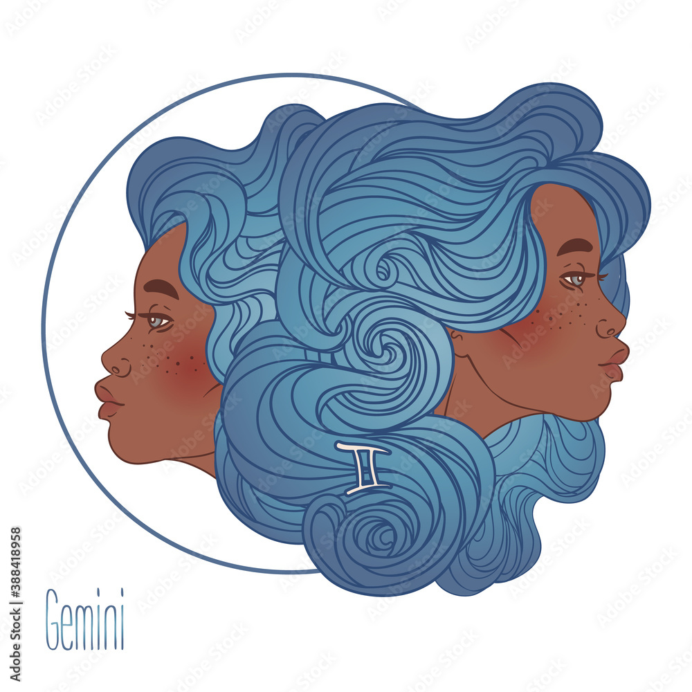 Illustration of Gemini astrological sign as a beautiful African ...