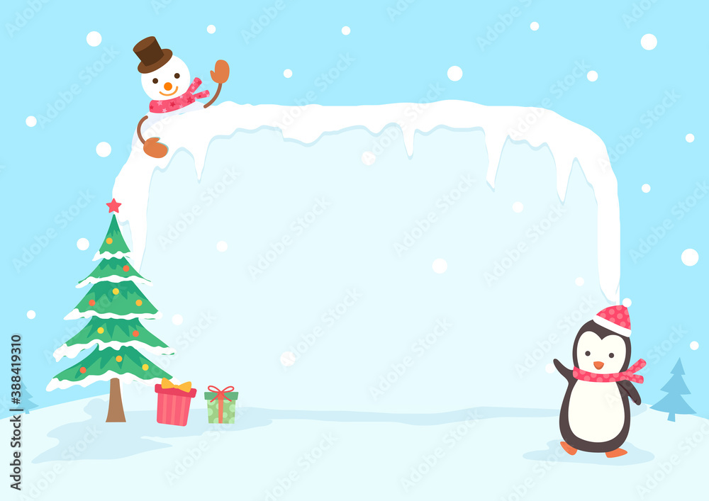 Christmas holiday with penguin and snowman snow background Christmas holiday with penguin and snowman snow background