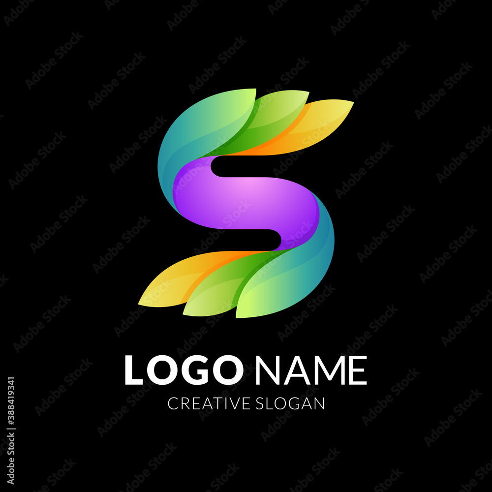 Obraz premium letter S nature logo, letter S and leaf, combination logo with 3d colorful style