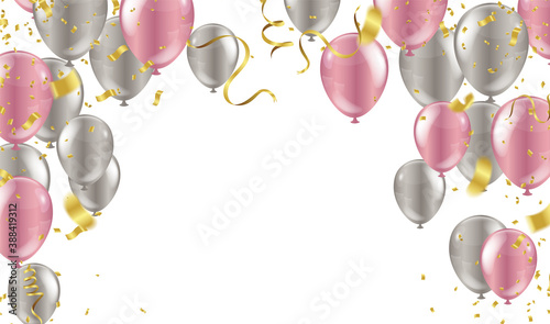 Festive background with balloons red , gold banner happy anniversary