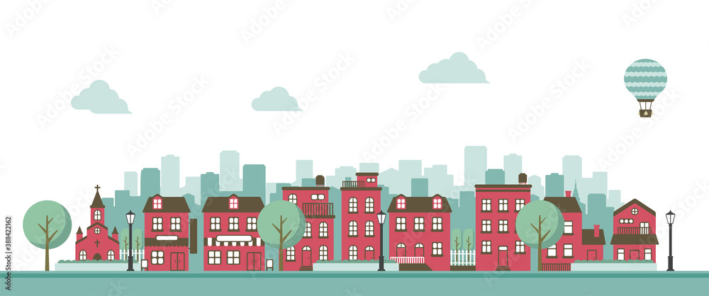 Modern city / town street flat vector illustration (no person)