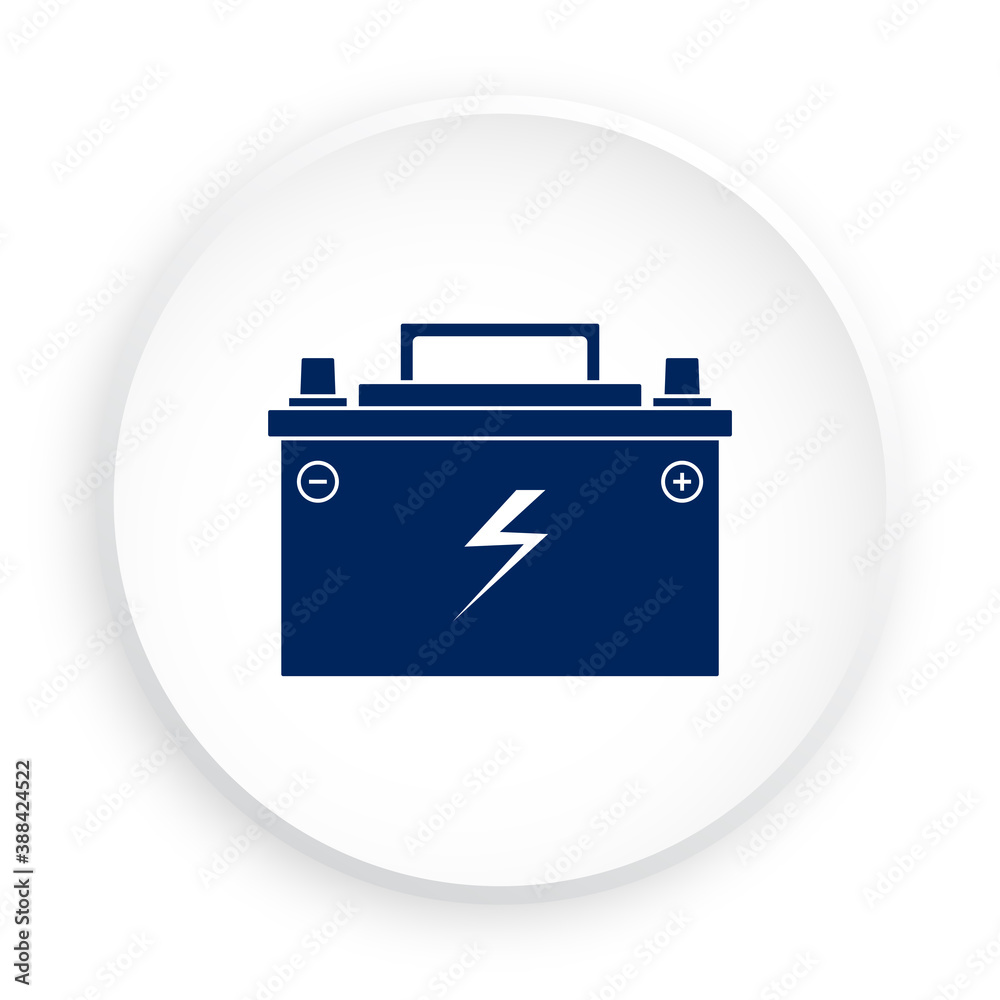 car battery icon with electric charge icon in neomorphism style on white background. Maintaining battery power. Service in car repair shop. Vector car battery icon with electric charge icon in neomorphism style on white background. Maintaining battery power. Service in car repair shop. Vector