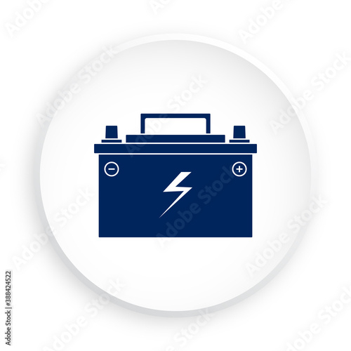 car battery icon with electric charge icon in neomorphism style on white background. Maintaining battery power. Service in car repair shop. Vector