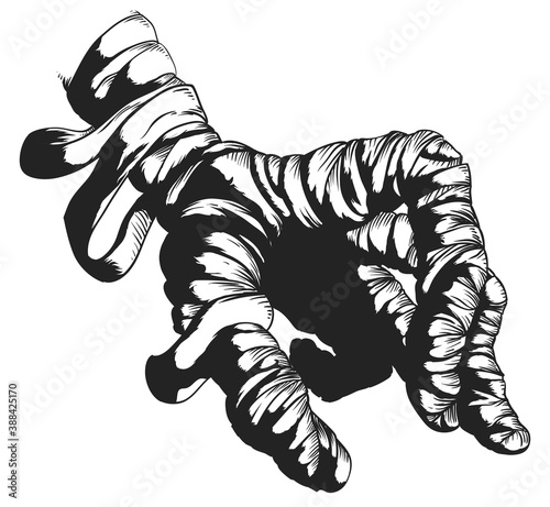 Hand Draw Design of Cursed Mummy Covered with Bandages, Vector Illustration