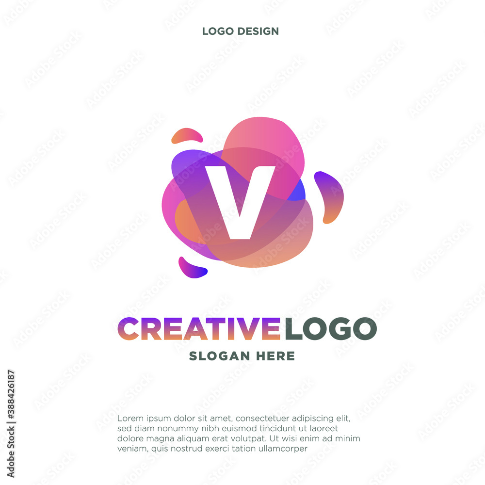 Letter V logo with colorful splash background, letter combination logo design for creative industry, web, business and company. Letter V logo with colorful splash background, letter combination logo design for creative industry, web, business and company.