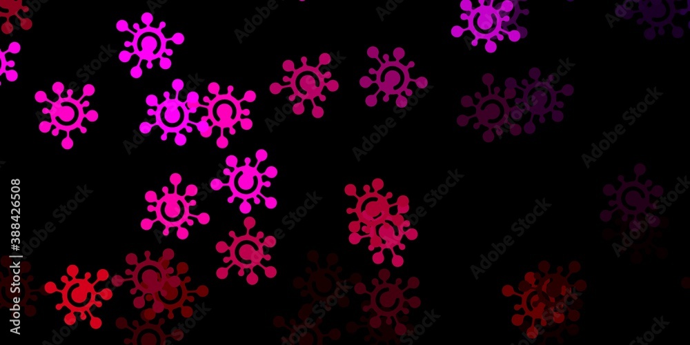 Dark pink vector pattern with coronavirus elements.